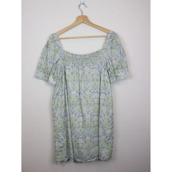 J Crew Afternoon Dress in Liberty Lodden Fabric Lg Smocked Neckline Green Blue - Picture 4 of 12